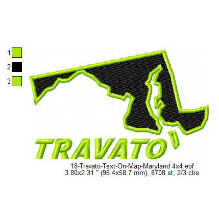 Travato Maryland State Map Designs Machine Embroidery Digitized Design Files