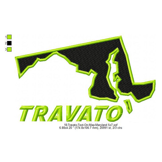 Travato Maryland State Map Designs Machine Embroidery Digitized Design Files