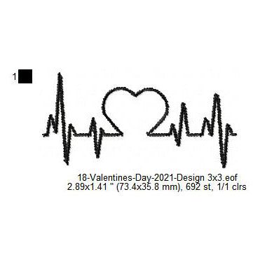 Love Heart Rate Monitor Valentines Day Machine Embroidery Digitized Design Files