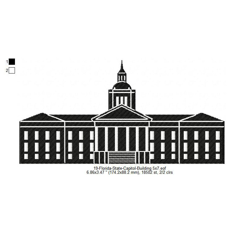 Florida State Capitol Building Silhouette Machine Embroidery Digitized Design Files