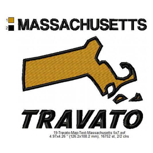 Travato Massachusetts State Map Designs Machine Embroidery Digitized Design Files