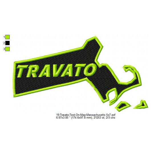 Travato Massachusetts State Map Designs Machine Embroidery Digitized Design Files