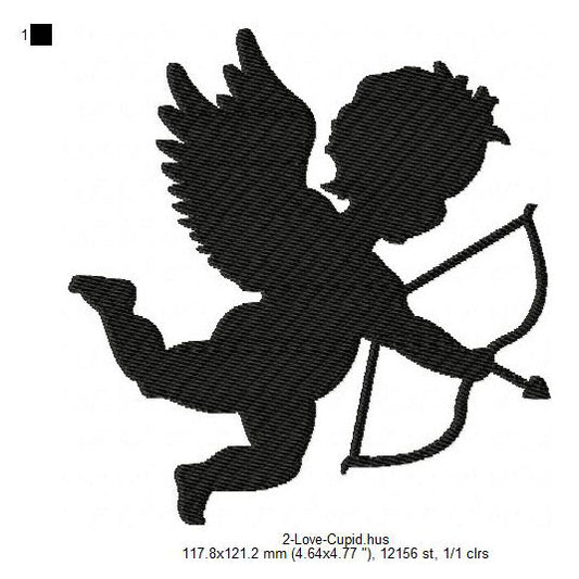 Love Cupid Symbol Silhouette Valentines Day Machine Embroidery Digitized Design Files