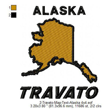 Travato Alaska State Map Designs Machine Embroidery Digitized Design Files