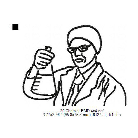 Chemist Laboratory Researcher Line Art Machine Embroidery Digitized Design Files