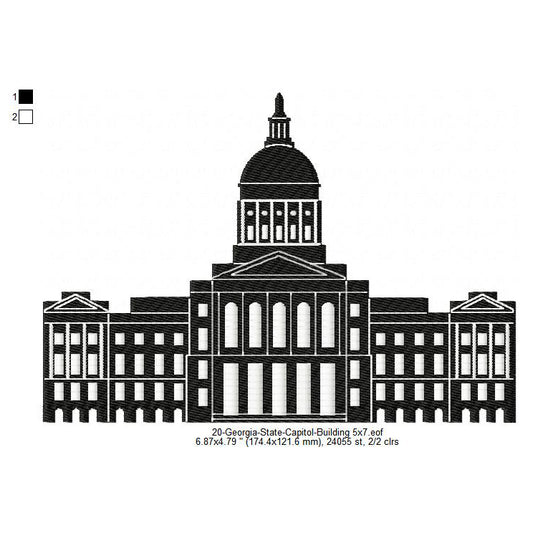 Georgia State Capitol Building Silhouette Machine Embroidery Digitized Design Files