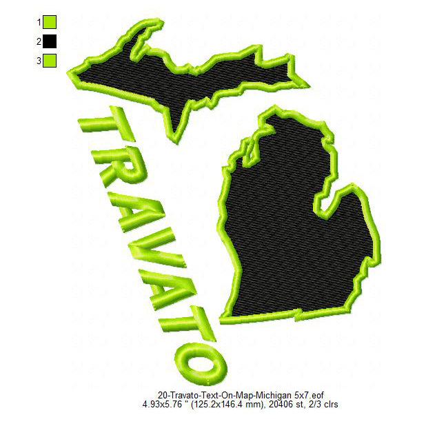 Travato Michigan State Map Designs Machine Embroidery Digitized Design Files