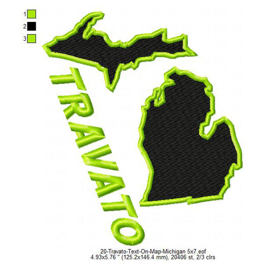 Travato Michigan State Map Designs Machine Embroidery Digitized Design Files