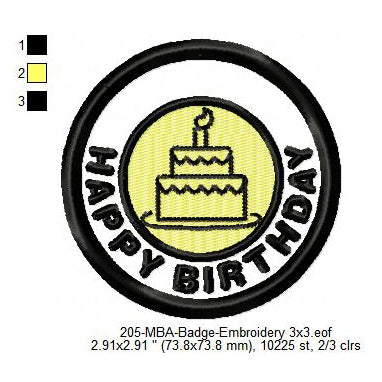 Happy Birthday Cake Merit Adulting Badge Machine Embroidery Digitized Design Files