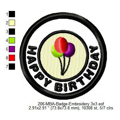 Happy Birthday Balloons Merit Adulting Badge Machine Embroidery Digitized Design Files