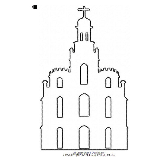 Logan Utah LDS Temple Outline Machine Embroidery Digitized Design Files