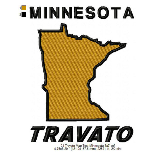 Travato Minnesota State Map Designs Machine Embroidery Digitized Design Files