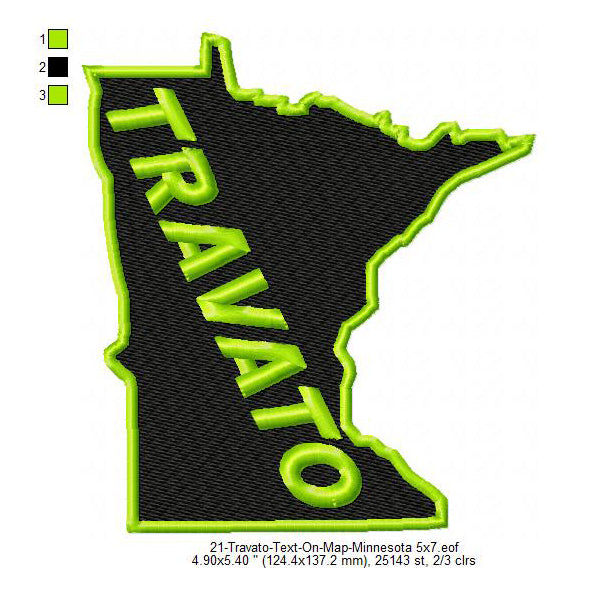 Travato Minnesota State Map Designs Machine Embroidery Digitized Design Files