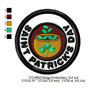 Saint Patrick's Day Irish Leprechaun Pot Merit Adulting Badge Machine Embroidery Digitized Design Files