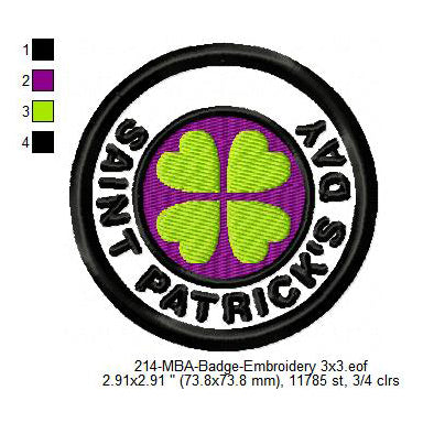 Saint Patrick's Day  Three Leaf Clove Merit Adulting Badge Machine Embroidery Digitized Design Files