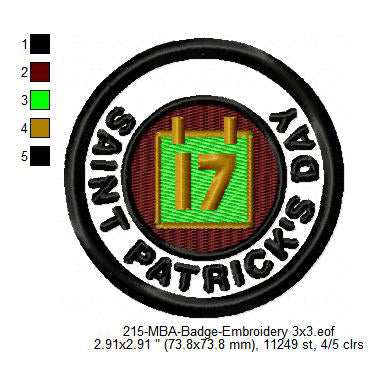 Saint Patrick's Day Date March 17 Merit Adulting Badge Machine Embroidery Digitized Design Files