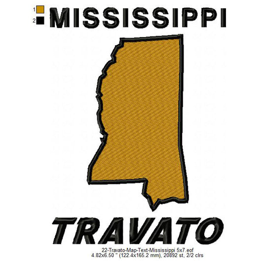 Travato Mississippi State Map Designs Machine Embroidery Digitized Design Files