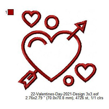 Arrow Through Heart Symbol Silhouette Valentines Day Machine Embroidery Digitized Design Files