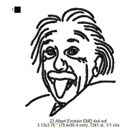 Albert Einstein Scientist Line Art Machine Embroidery Digitized Design Files