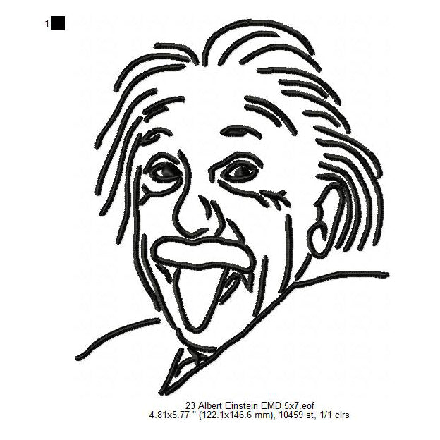 Albert Einstein Scientist Line Art Machine Embroidery Digitized Design Files