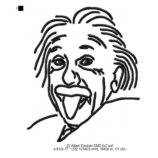 Albert Einstein Scientist Line Art Machine Embroidery Digitized Design Files