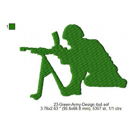 Green Army Silhouette Machine Embroidery Digitized Design Files