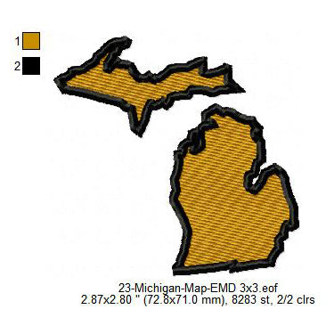 Michigan State Map Machine Embroidery Digitized Design Files