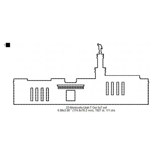 Monticello Utah LDS Temple Outline Machine Embroidery Digitized Design Files