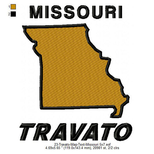 Travato Missouri State Map Designs Machine Embroidery Digitized Design Files