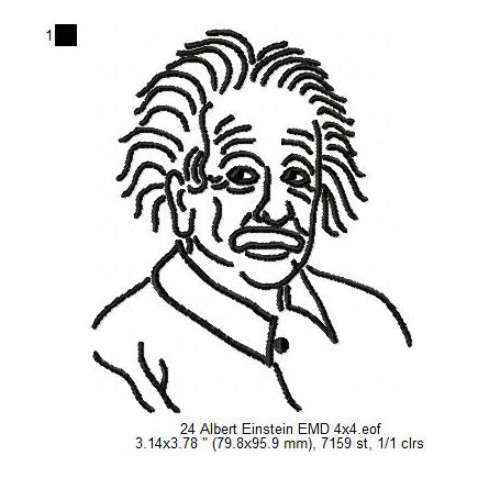 Albert Einstein Scientist Line Art Machine Embroidery Digitized Design Files