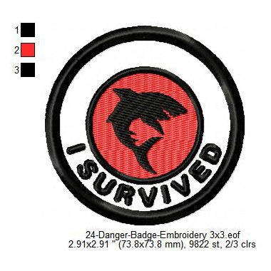 I Survived Shark Merit Adulting Badge Machine Embroidery Digitized Design Files