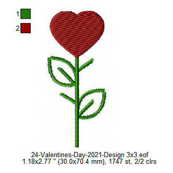 Flower of Heart Love Symbol Valentines Day Machine Embroidery Digitized Design Files