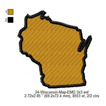 Wisconsin State Map Machine Embroidery Digitized Design Files