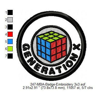 Generation X 1965 to 1980 Cube Merit Adulting Badge Machine Embroidery Digitized Design Files