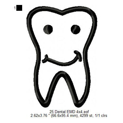 Dental Dentist Symbols Icon Line Art Machine Embroidery Digitized Design Files