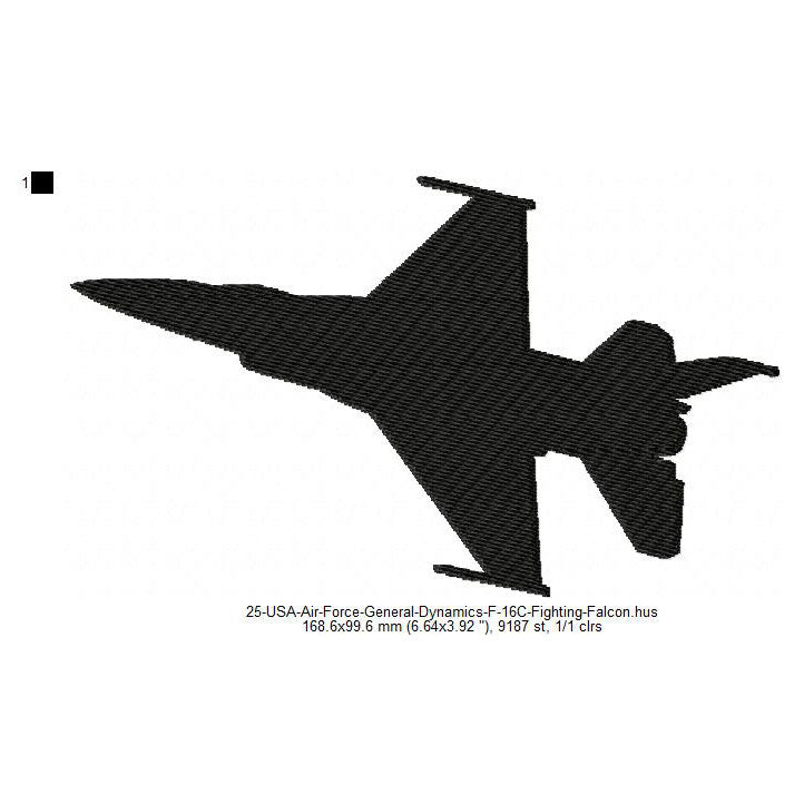 General Dynamics F-16C Fighting Falcon Aircraft Silhouette Machine Embroidery Digitized Design Files