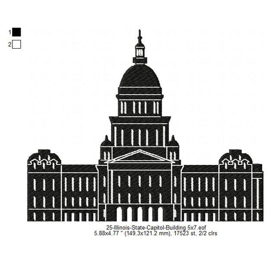 Illinois State Capitol Building Silhouette Machine Embroidery Digitized Design Files