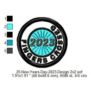 Fingers Crossed 2023 New Year Wishing Merit Badge Machine Embroidery Digitized Design Files