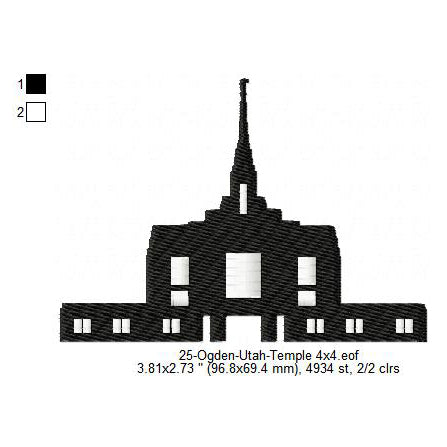 Ogden Utah LDS Temple Silhouette Machine Embroidery Digitized Design Files