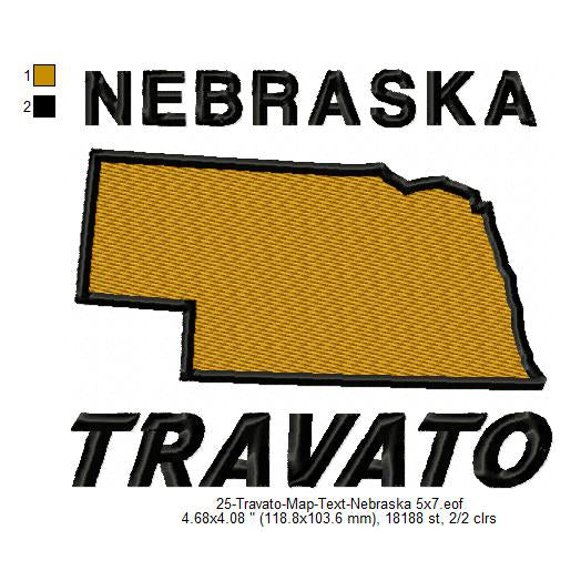 Travato Nebraska State Map Designs Machine Embroidery Digitized Design Files