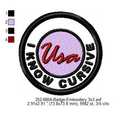 I Know Cursive Merit Adulting Badge Machine Embroidery Digitized Design Files