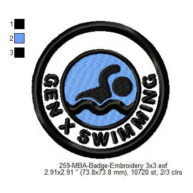 Gen X Swimming Merit Adulting Badge Machine Embroidery Digitized Design Files