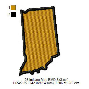 Indiana State Map Machine Embroidery Digitized Design Files