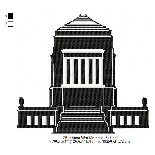 Indiana War Memorial Silhouette Machine Embroidery Digitized Design Files