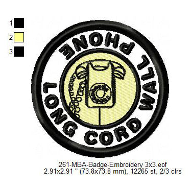 Long Cord Wall Phone Merit Adulting Badge Machine Embroidery Digitized Design Files