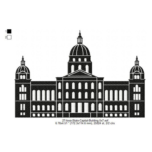 Iowa State Capital Building Silhouette Machine Embroidery Digitized Design Files