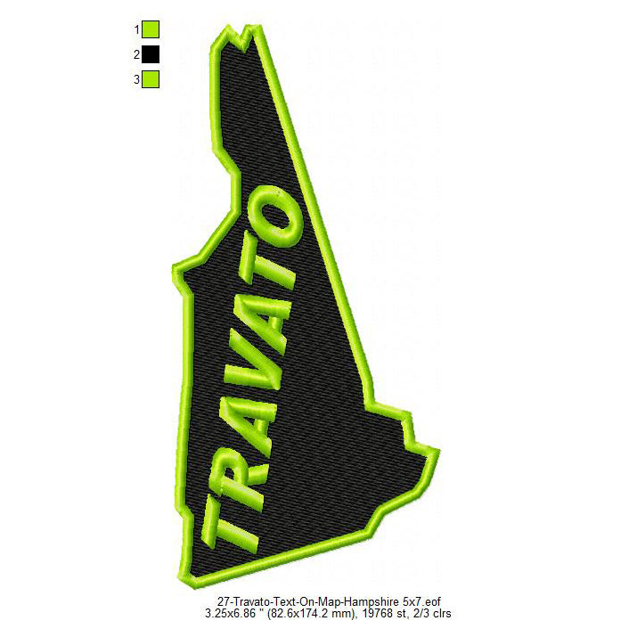 Travato New Hampshire State Map Designs Machine Embroidery Digitized Design Files