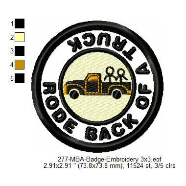 Rode Back of A Truck Merit Adulting Badge Machine Embroidery Digitized Design Files