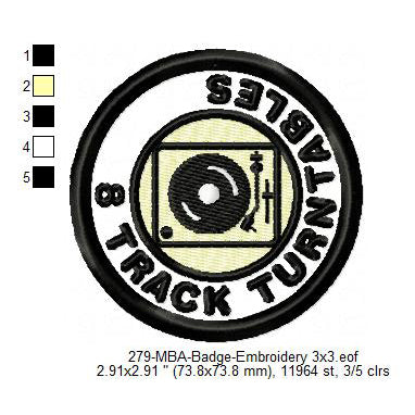 8 Track Turntables Merit Adulting Badge Machine Embroidery Digitized Design Files