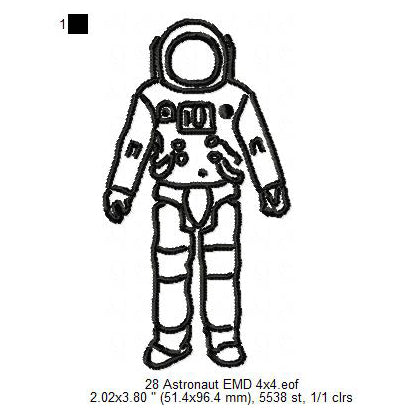 Astronaut Line Art Machine Embroidery Digitized Design Files